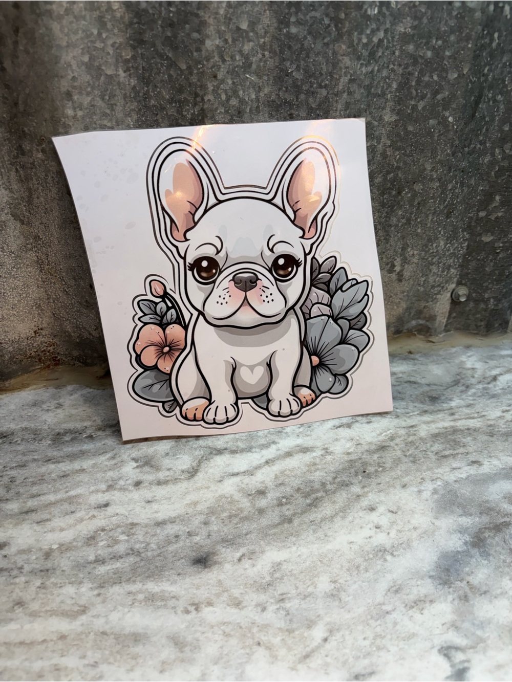 Cute White French Bulldog Sticker with Floral Accents